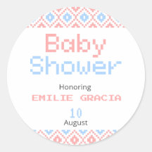 Rundaufkleber für Babydusche | Pixel-Weben
