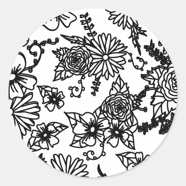 Rundaufkleber für Schwarzweiß-Wildblumen Runder Aufkleber (Vorderseite)
