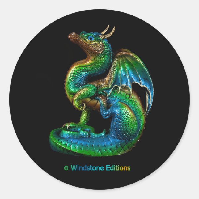 Rundaufkleber mit farbenprächtigem Kratzerdrachen Runder Aufkleber (Vorderseite)
