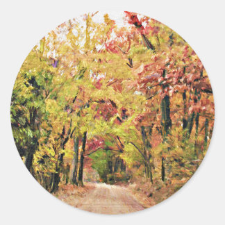 Rundaufkleber mit Herbstlandstrasse Runder Aufkleber