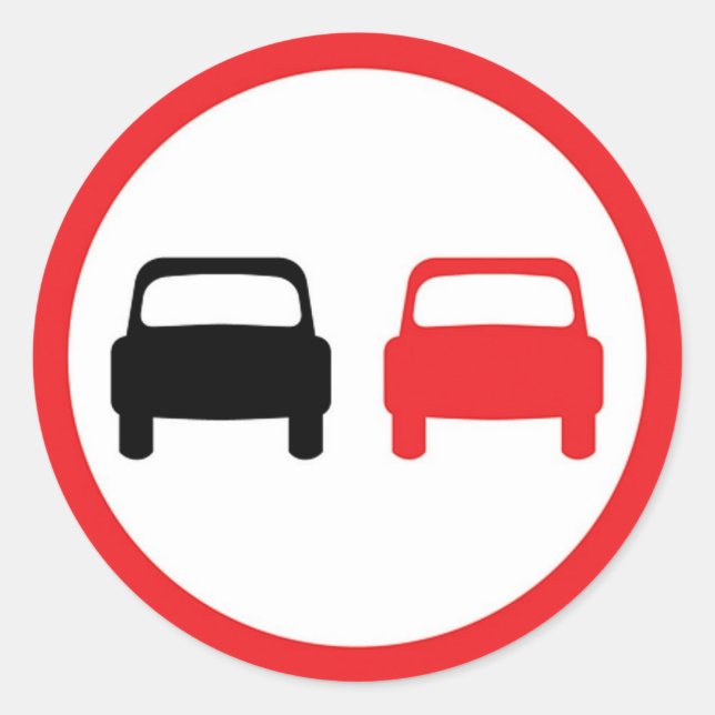 Rundaufkleber ohne überholtes Verkehrszeichen. Runder Aufkleber (Vorderseite)