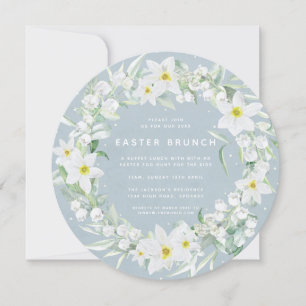 Rundblau + Weißer Blumenstrauß Osterbrunch Einladung