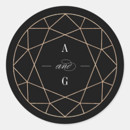Runddiamant Gem Geometric Monogram Chic Wedding Runder Aufkleber