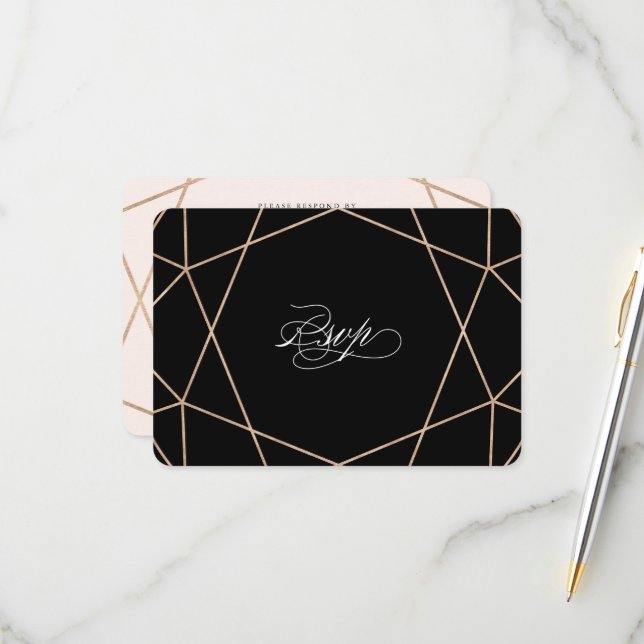 Runddiamant Gemstone Geometric Stylish Wedding RSVP Karte (Vorderseite/Rückseite Beispiel)