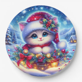 Runde 9" Weihnachts-Niedlich-Kitten-Papierplatte Pappteller