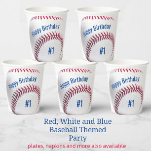 Runde Baseball mit Name und Alter Party Pappbecher