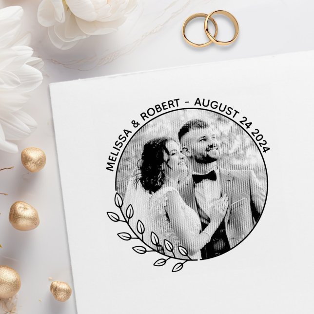 Runde Blätter Wreath Custom Foto Hochzeit Gummistempel (Von Creator hochgeladen)
