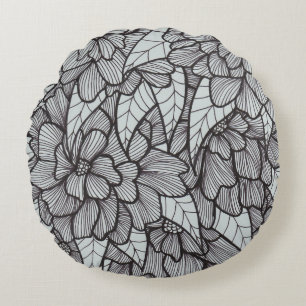 Runde Blume Druckkopfkissen in Grau und Schwarz Rundes Kissen
