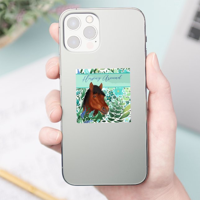 Runde Blume Lover Brown Horse Aufkleber (Telefon)