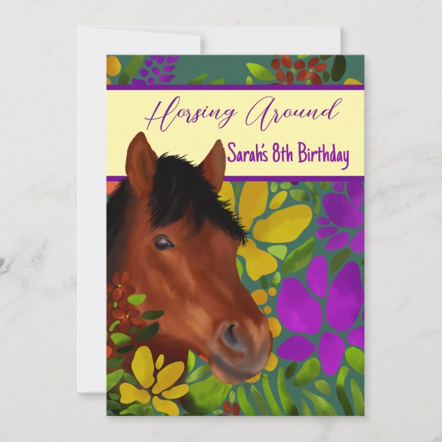 Runde Blume Lover Brown Horse Einladung (Vorderseite)