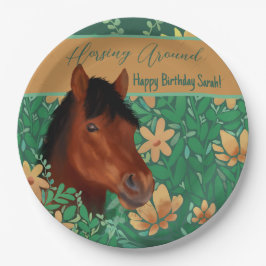 Runde Blume Lover Brown Horse Pappteller