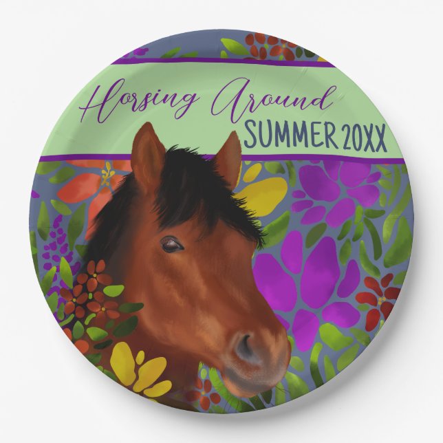 Runde Blume Lover Brown Horse Pappteller (Vorderseite)