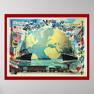 Runde durch die Welt, 1890 Vintage-Reise Poster