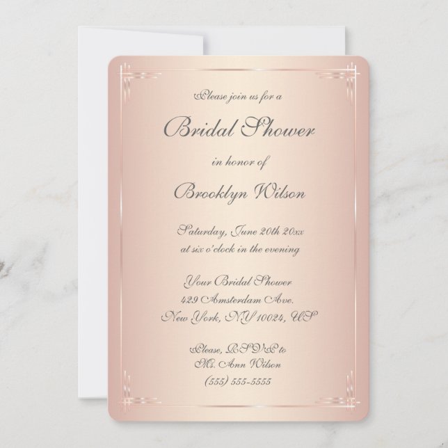 Runde Elegante Blush Bridal Dusche Einladungen (Vorderseite)