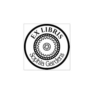 Runde Ex Libris dekorativ - Gears Motif Gummistempel