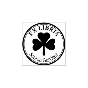 Runde Ex Libris - Kleeblatt/Kleber-Gummi Stein Gummistempel