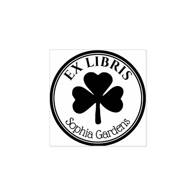Runde Ex Libris - Kleeblatt/Kleber-Gummi Stein Gummistempel (Prägung)