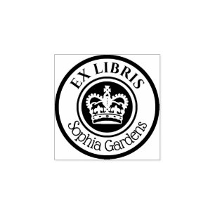 Runde Ex Libris Krone (weiß auf schwarz) Gummistempel