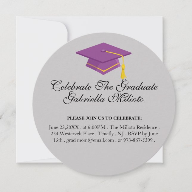 Runde Feiern Einladung zur Lila Graduate Cap (Vorderseite)