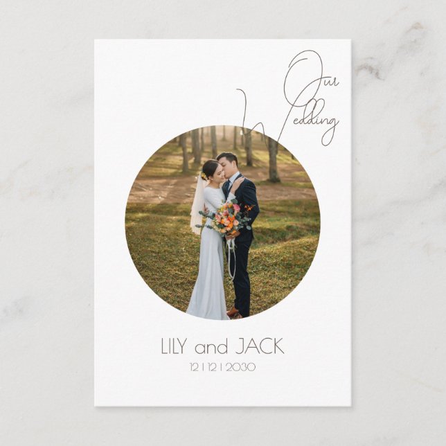 Runde Foto Save the Date Minimalistischer Umschlie Begleitkarte (Vorderseite)