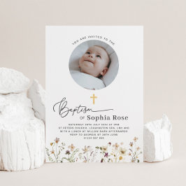 Runde Foto Wildblume Taufe Einladung