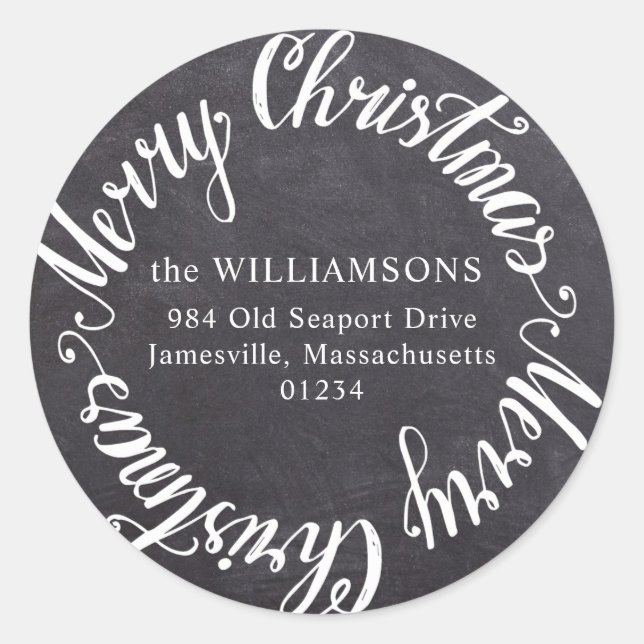 Runde fröhliche Weihnachts-Chalkboard-Adressetiket Runder Aufkleber (Vorderseite)