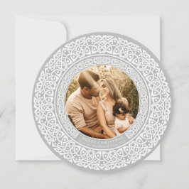 Runde Green + Off White Celtic Holiday Foto Card Feiertagskarte