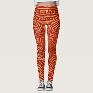 Runde griechische Ornamente - Gold auf Rot Leggings
