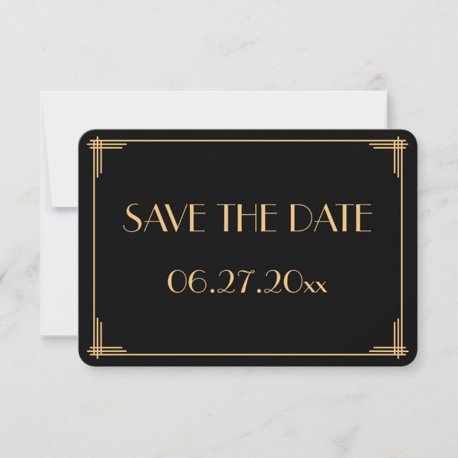 Runde große Gatsby Art Deco Wedding Rettet die Ter Einladung (Vorderseite)