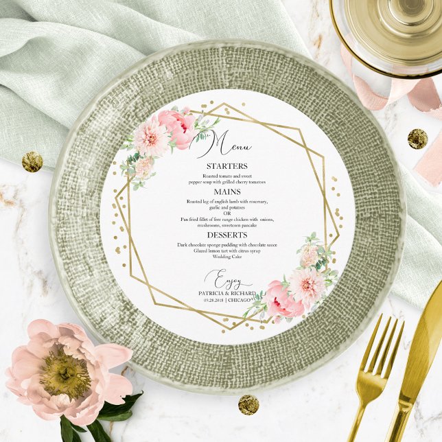 Runde Hochzeitmenüs Elegante geometrische Formen d Menükarte (Von Creator hochgeladen)