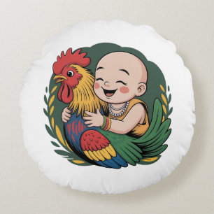 Runde Kissen Chloe Baby hugs the Rooster