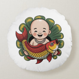 Runde Kissen | Niedlicher Junge mit Lucky Koi