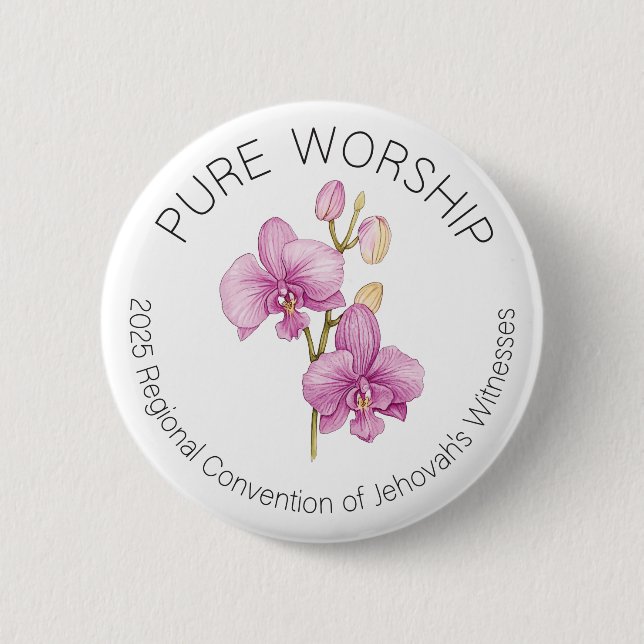 Runde Konventskonferenz 2025 Button mit Orchideen (Vorderseite)