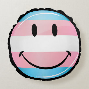 Runde lächelnde Transgender-Flagge Rundes Kissen