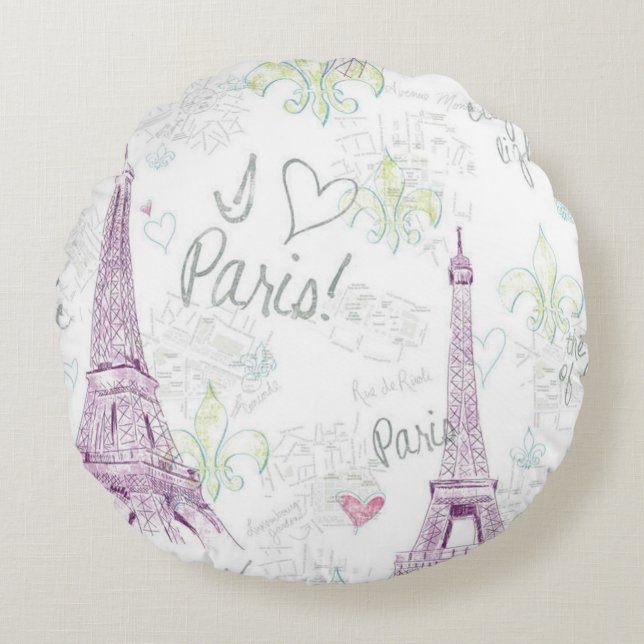 Runde Liebe Paris des Throw-Pillow/I mit Rundes Kissen (Vorderseite)