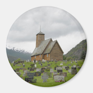 Runde Magnetdaubekirche mit Friedhof in Norwegen Magnet