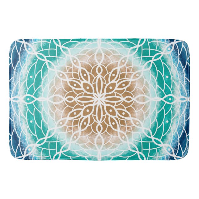 Runde Meereswellen Aquamarin und Türkis Mandala Badematte (Vorderseite)