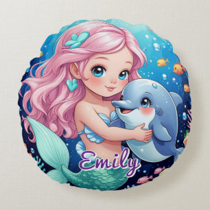 Runde Meerjungfrau & Dolphin Kissen - Personalisie