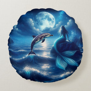 Runde Meerjungfrau und Dolphin Throw Kissen