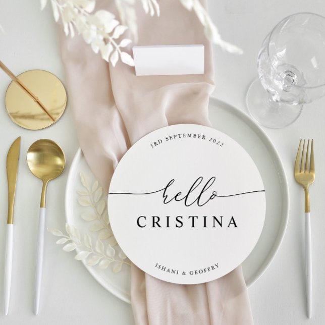 Runde Minimalistische Hochzeitsgäste Platzkarte un Menükarte (Round Minimalist Wedding Guest Place Card and Menu)