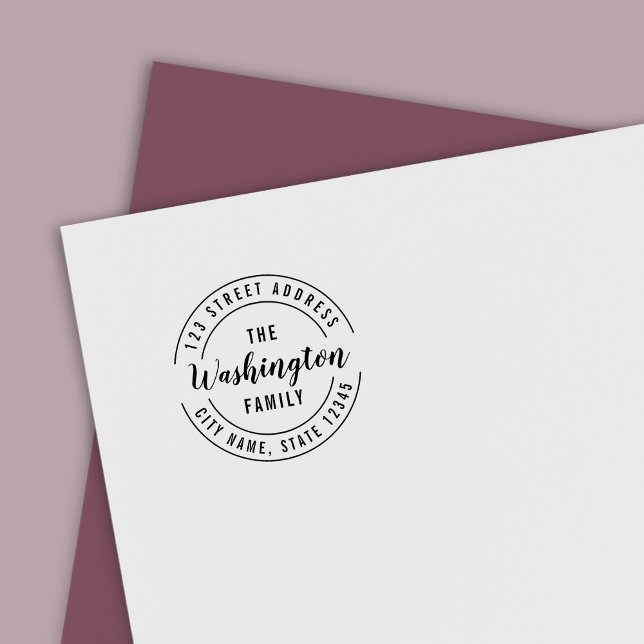 Runde moderne Brush-Nachname-Rücksendeadresse Permastempel (Von Creator hochgeladen)