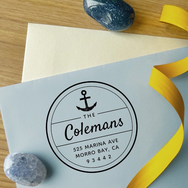 Runde Nautic Anchor Familienname Rücksendeadresse Permastempel (Von Creator hochgeladen)