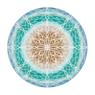 Runde Ozeanwellen Aquamarin und Türkis Mandala  Schneidebrett