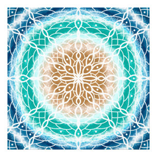 Runde Ozeanwellen Mandala Aquamarin und türkis Fotodruck
