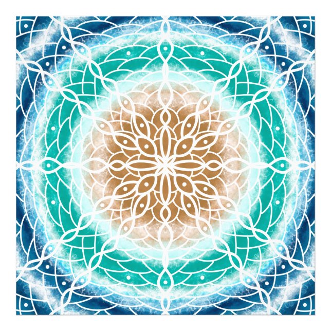 Runde Ozeanwellen Mandala Aquamarin und türkis Fotodruck (Vorne)