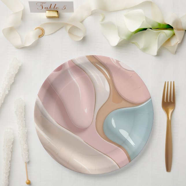 Runde Pappteller im stilvollen abstrakten Grafikde (Hochzeit)