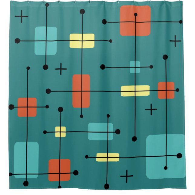 Runde Rechtecke Quadrate Aquamarin Duschvorhang (Vorderseite)