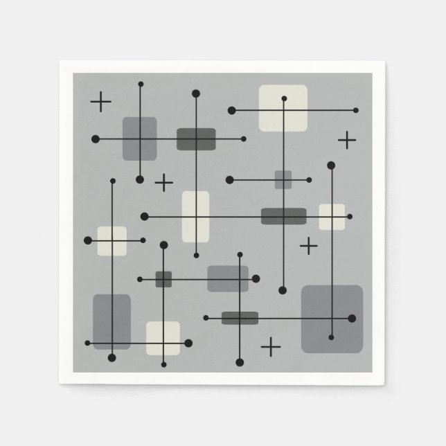 Runde Rechtecke Quadrate Grau Serviette (Vorderseite)