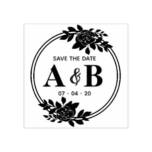 Runde Rose Vintag Monogramm Save the Date Gummistempel
