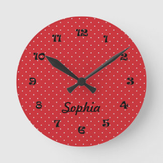 Runde rote und weiße Polka Dot Clock Wanduhr